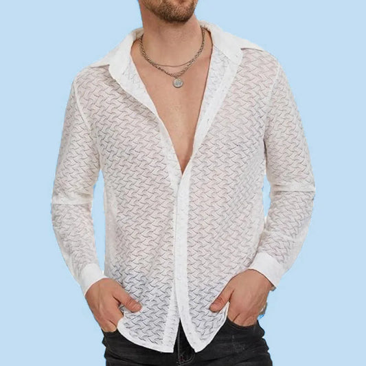 Men's Casual Transparent Mesh Long Sleeve Sweater – Breathable, Stylish, and Comfortable Knit Top