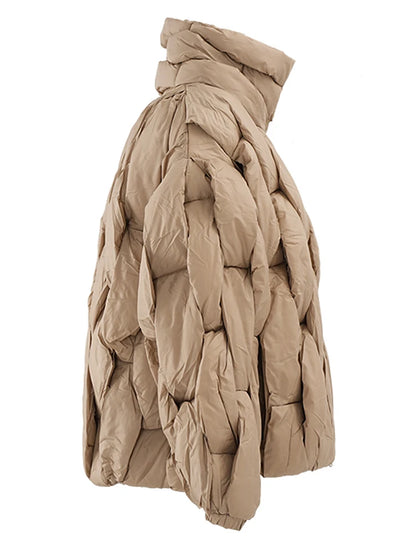 Unisex Thick Parka Jacket: Square Weave High Collar Warm Puffer Coat