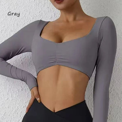 Women's Long-Sleeved Nylon Crop Top