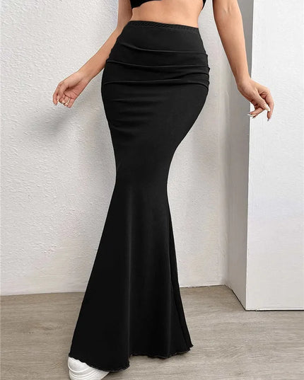 Elegant Women's High Waist Ruched Maxi Skirt – Comfortable Elastic Long Skirt