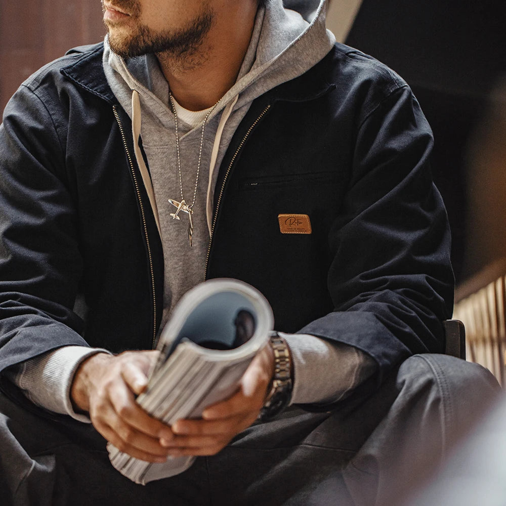 Men's Vintage Style Canvas Jacket with Lapel