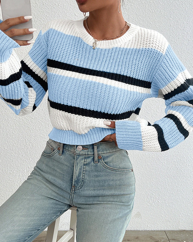Women's Loose-Fit Acrylic Knit Long Sleeve Round Neck Sweater