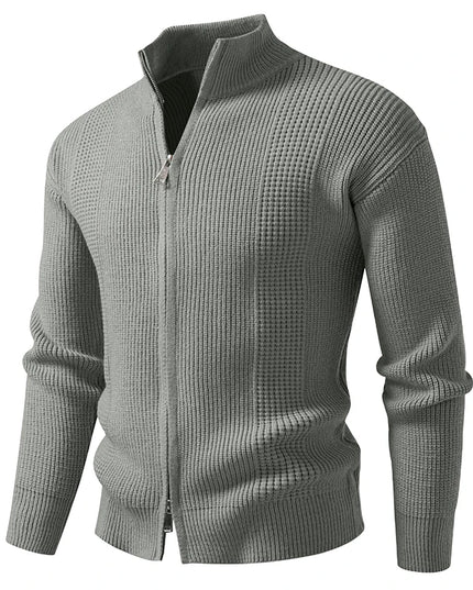 Men's Slim Knit Sweater Jacket with Stand Collar and Zipper