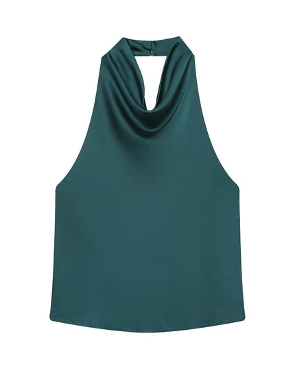 Satin Women's Halter Backless Sleeveless Blouse