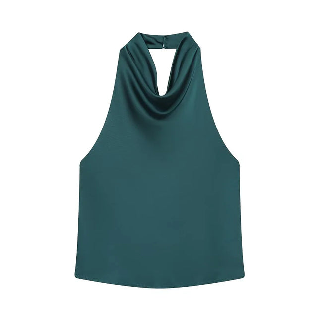 Satin Women's Halter Backless Sleeveless Blouse