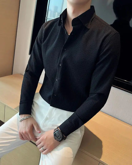 Men's Slim Fit Casual Long Sleeve Polo Shirt - Wrinkle-Resistant