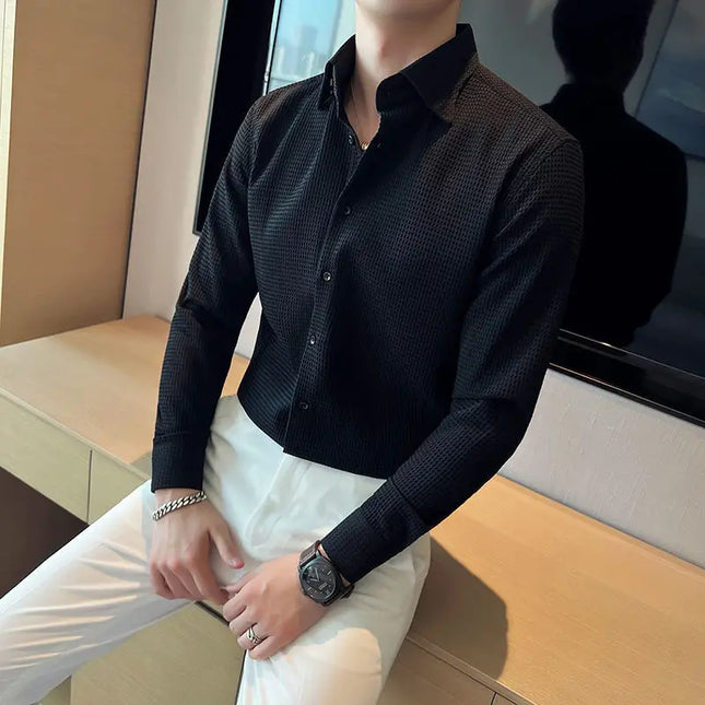 Men's Slim Fit Casual Long Sleeve Polo Shirt - Wrinkle-Resistant