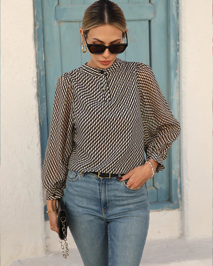 Women's Chiffon Long Sleeve Striped Blouse