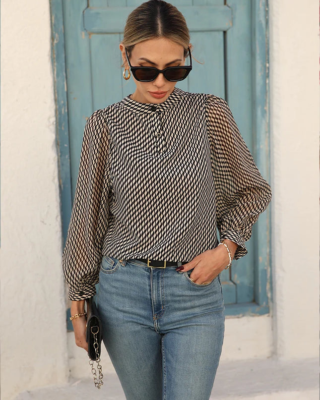Women's Chiffon Long Sleeve Striped Blouse