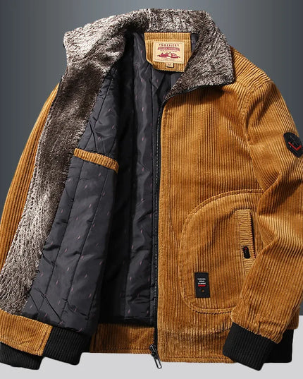 Men's Warm Corduroy Thermal Windbreaker Jacket with Faux Fur Collar