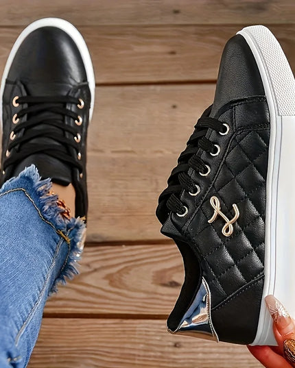 Women's Lightweight Sneakers with Gold Embellishments - Lace-Up Style