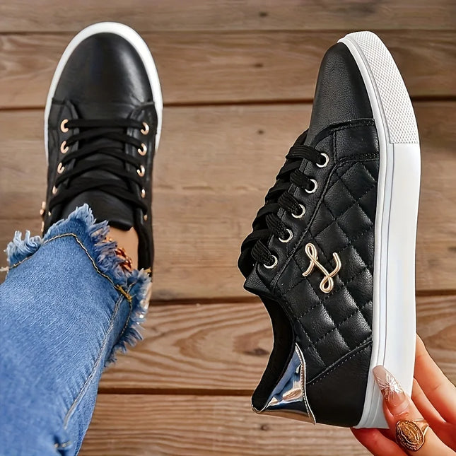 Women's Lightweight Sneakers with Gold Embellishments - Lace-Up Style