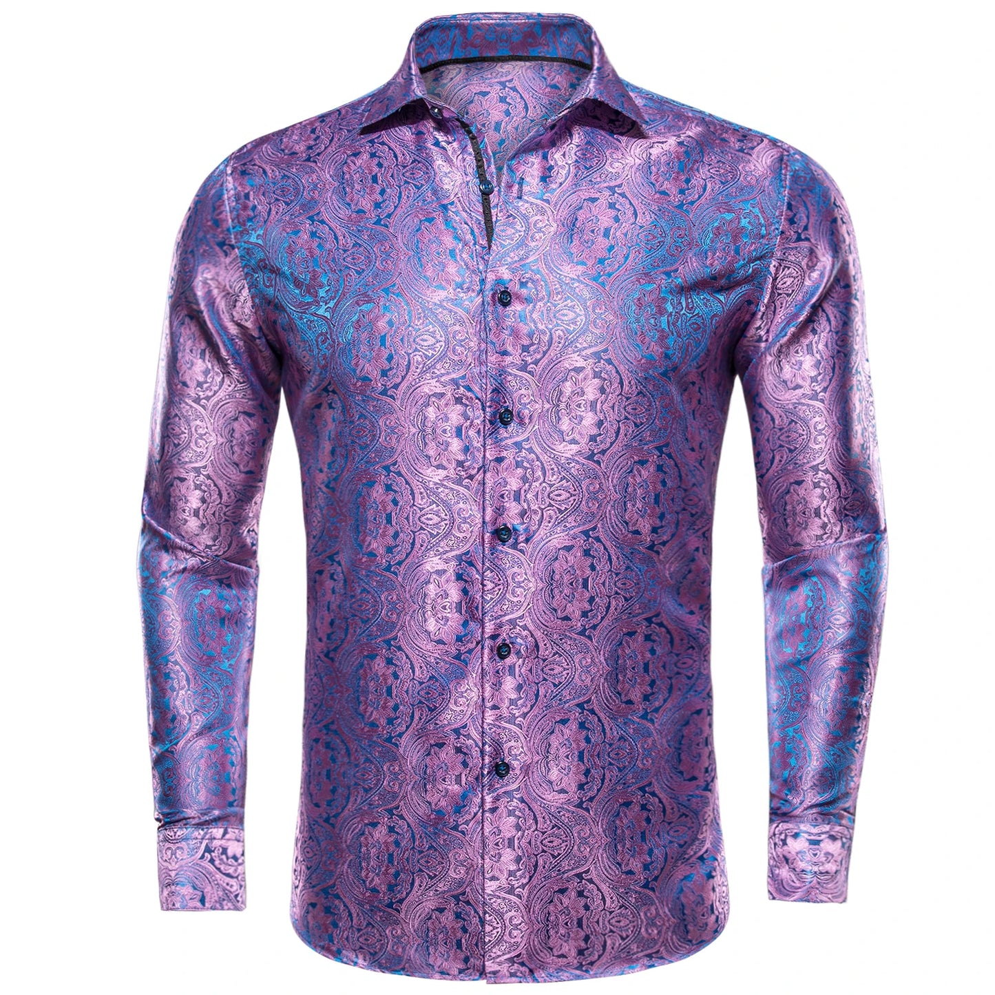 Luxury Gold Men's Silk Jacquard Lapel Shirt
