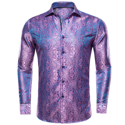 Luxury Gold Men's Silk Jacquard Lapel Shirt