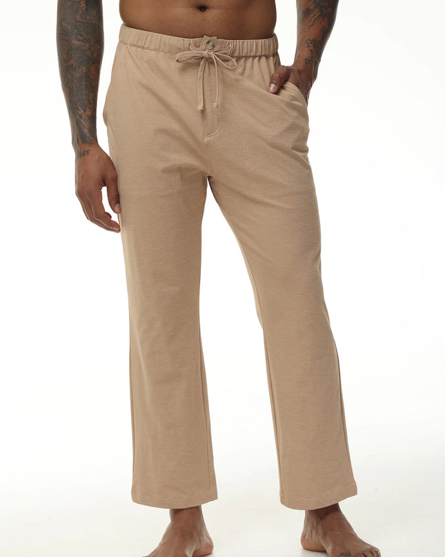 Men's Casual Linen Cotton  Pants Breathable Loos Elastic Waist