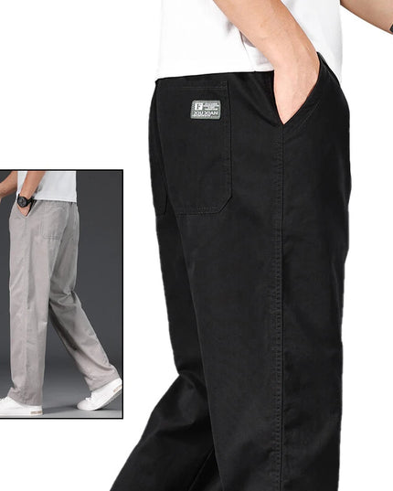 Men's Casual Cotton Pants with Relaxed Fit, Elastic Waist, and Drawstring