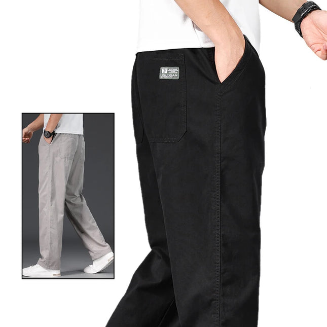 Men's Casual Cotton Pants with Relaxed Fit, Elastic Waist, and Drawstring