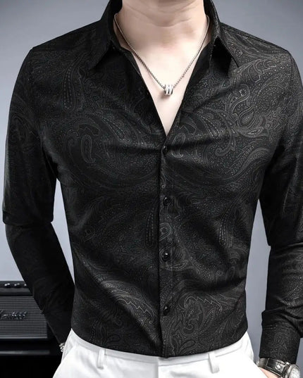 Retro Men's Long Sleeve Shirt – Casual Slim Fit Print Top for Men