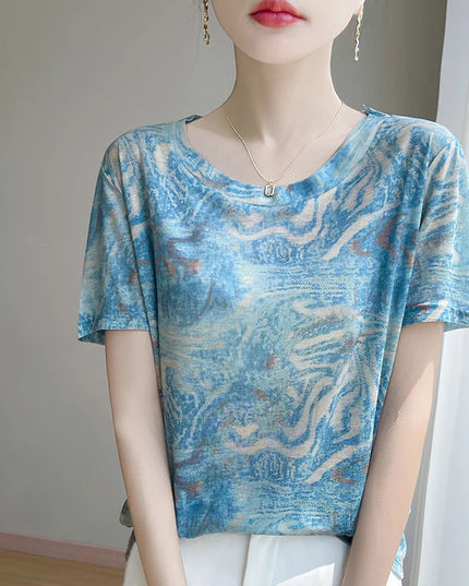 Elegant Women's Satin Silk V-Neck Short Sleeve Blouse