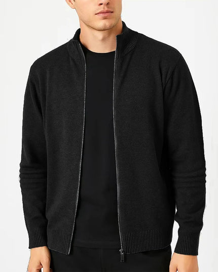 Men's Full-Zip Knitted Sweater Jacket – Slim Fit, Stand Collar
