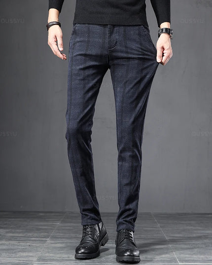 Men's Slim Fit Plaid Stretch Trousers