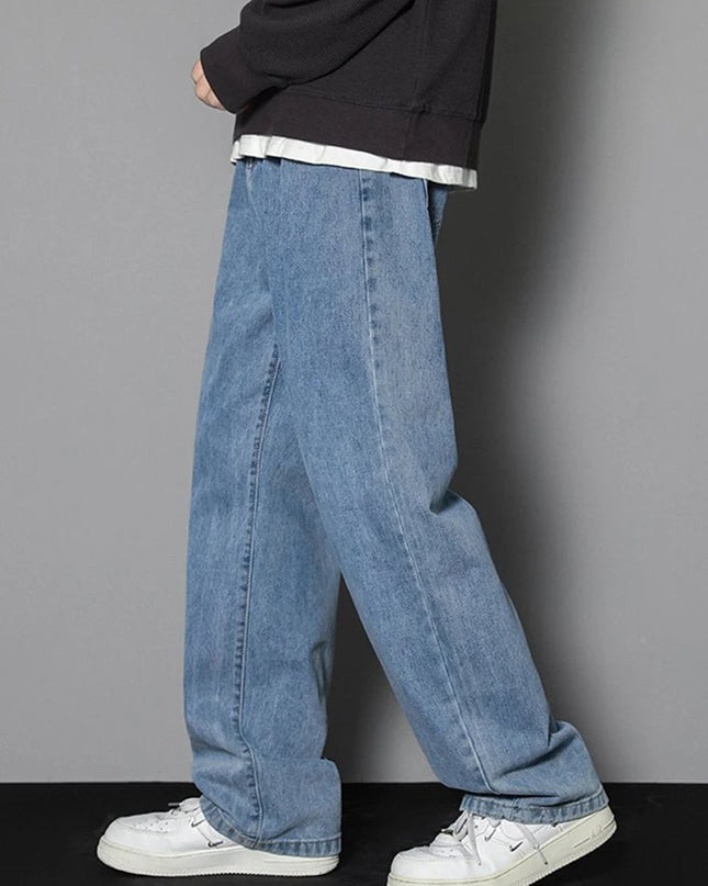 Korean style Men's Classic Wide-Leg Straight Denim Jeans