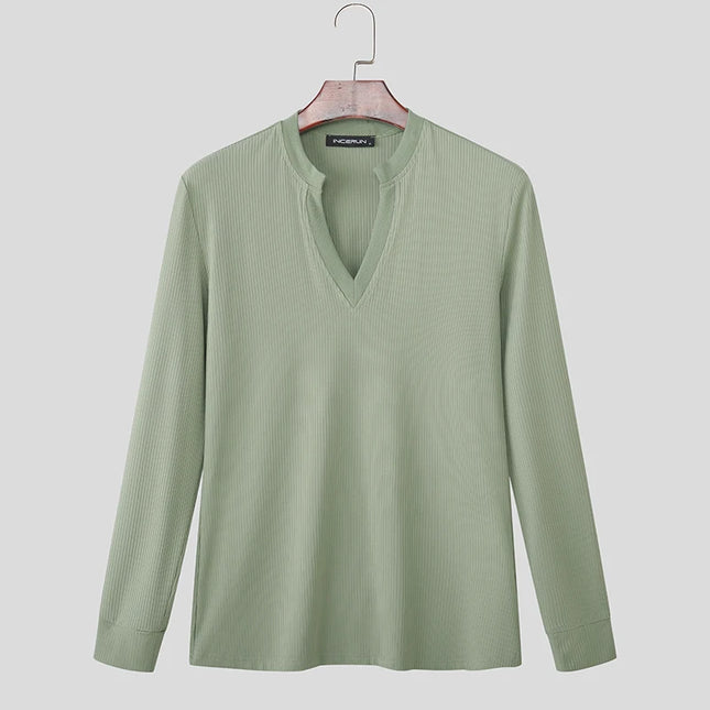 Incerun Men’s V-Neck Long Sleeve Knit Sweater – Stylish Warmth, Casual & Classic Fit