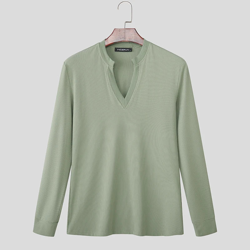 Incerun Men’s V-Neck Long Sleeve Knit Sweater – Stylish Warmth, Casual & Classic Fit