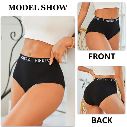 Women's 4-Piece Cotton High-Waist Seamless Breathable Elastic Underwear