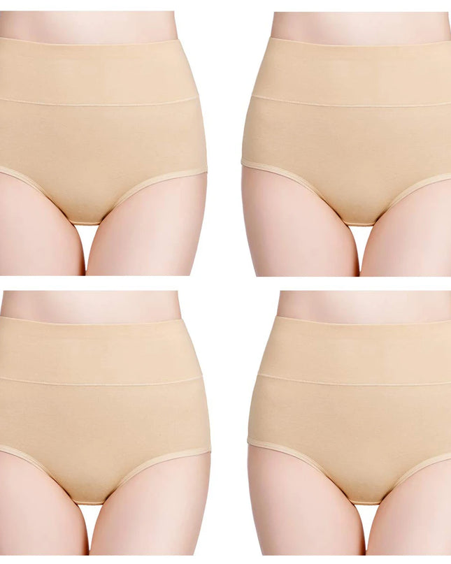 4-Piece Women's High-Waisted Tummy Control Underwear Cotton Soft Stretch Briefs