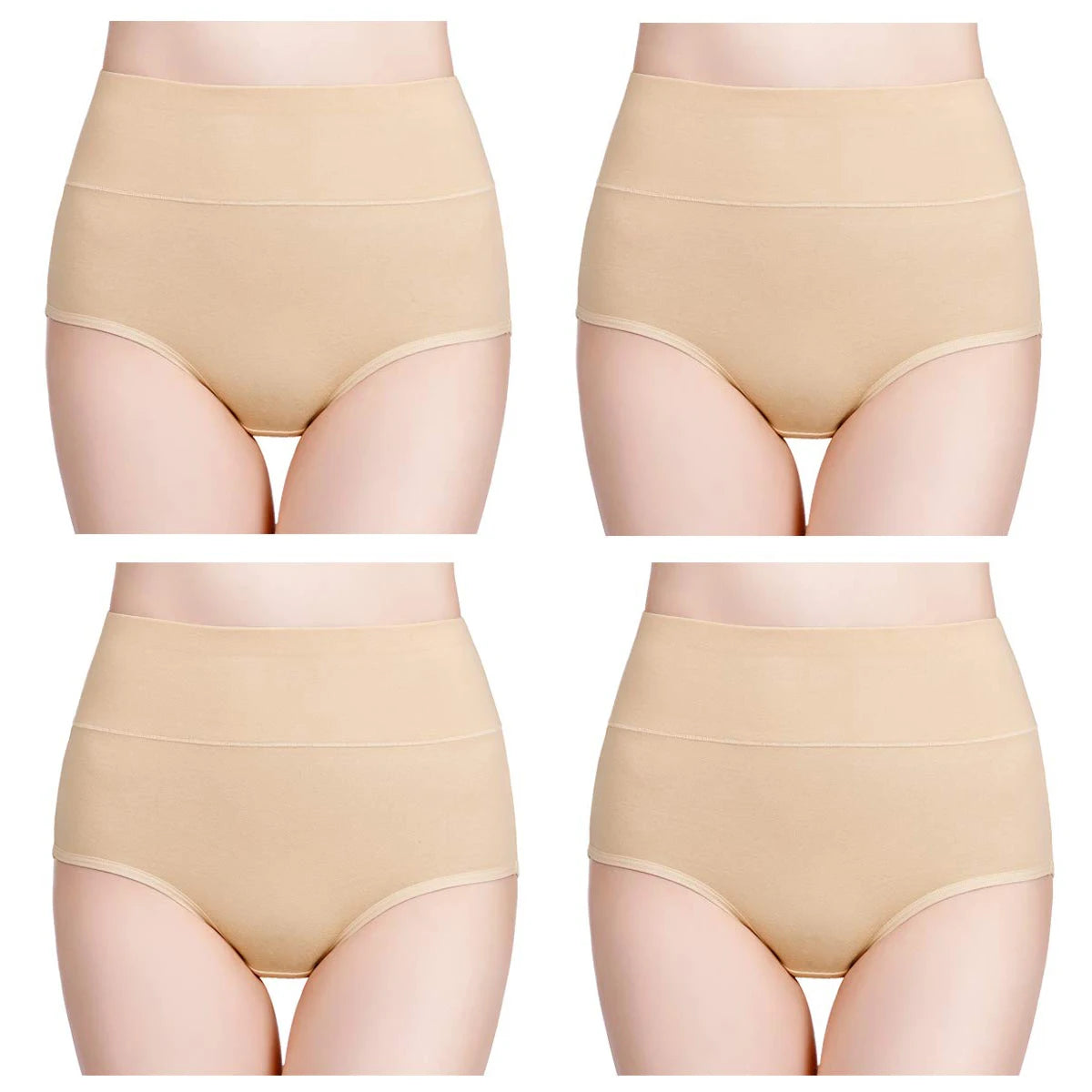 4-Piece Women's High-Waisted Tummy Control Underwear Cotton Soft Stretch Briefs