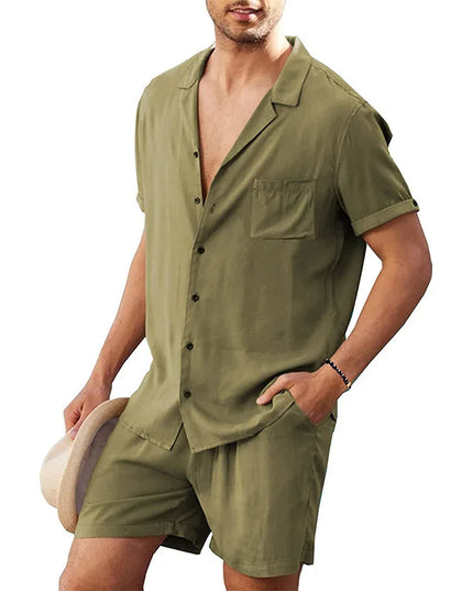 Men's Cotton Two-Piece Shirt and Shorts Set