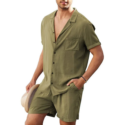 Men's Cotton Two-Piece Shirt and Shorts Set