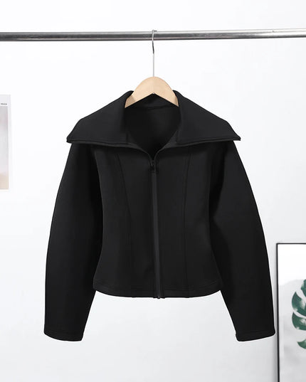 Women's Long Sleeve Zipper Jacket with Turn-Down Collar – Casual and Chic