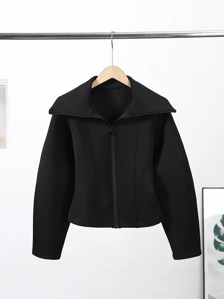Women's Long Sleeve Zipper Jacket with Turn-Down Collar – Casual and Chic