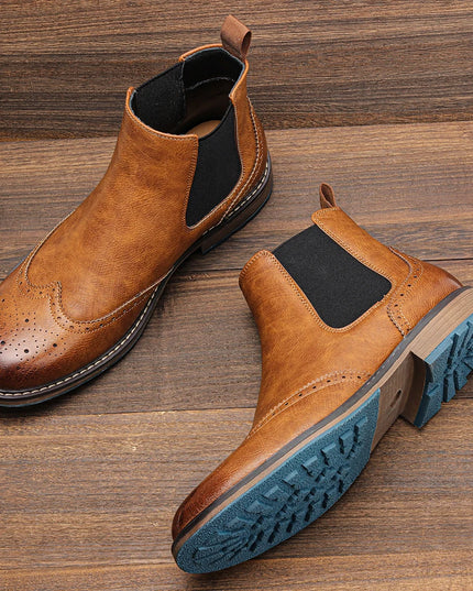 Men's Faux Leather Ankle Boots with Retro Style