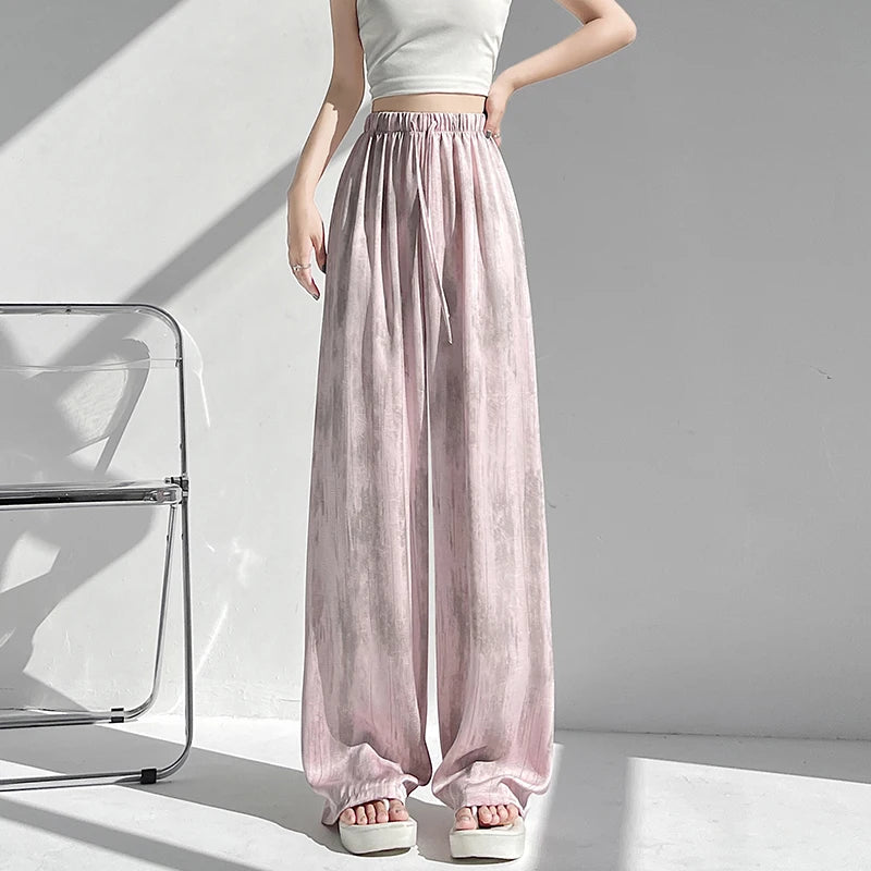 Retro Tie-Dye Wide Leg Pants for Women - Loose, Straight-Fit Boho Style Trousers