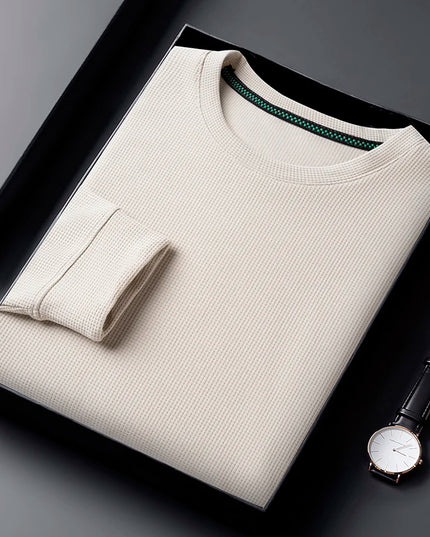 Men's Breathable Long Sleeve Waffle Knit Round Neck Sweater - Various Colors
