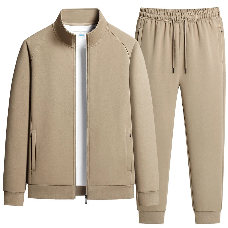 Men's Two-Piece Casual Tracksuit with Stand Collar Jacket and Elastic Waist Sweatpants Set