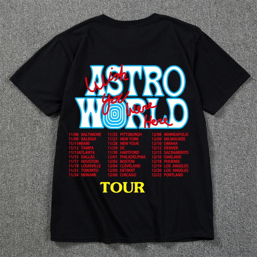 New Summer Hip Hop T Shirt Men Women Cactus Jack Harajuku T-Shirts WISH YOU WERE HERE Letter Print Tee Tops Fashion streetwear