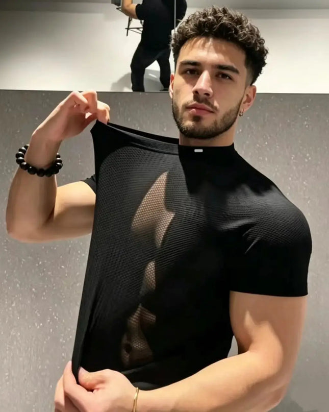 Men's Honeycomb Pattern Quick-Dry Breathable Elastic T-Shirt
