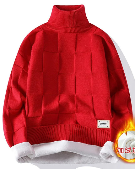 Men's Warm Fleece Turtleneck Sweater - Knitted, Loose Fit, Cozy Winter Pullover