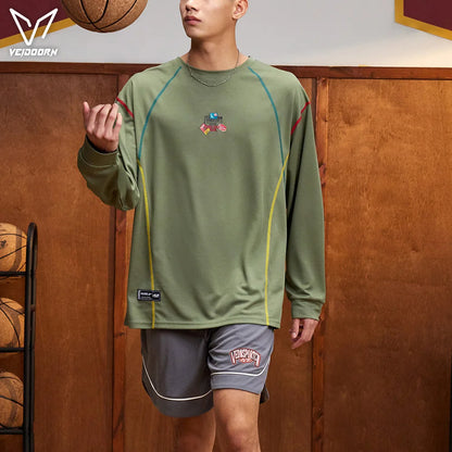 Veidoorn Men's Breathable Long Sleeve Athletic Sweater - Loose Fit, Comfortable Men's Sportswear