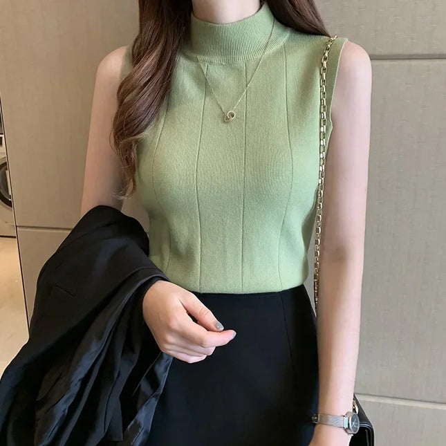 Women's Knitted Turtleneck Tank Top - Lightweight - Various Colors
