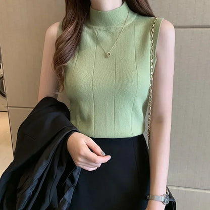 Women's Knitted Turtleneck Tank Top - Lightweight - Various Colors