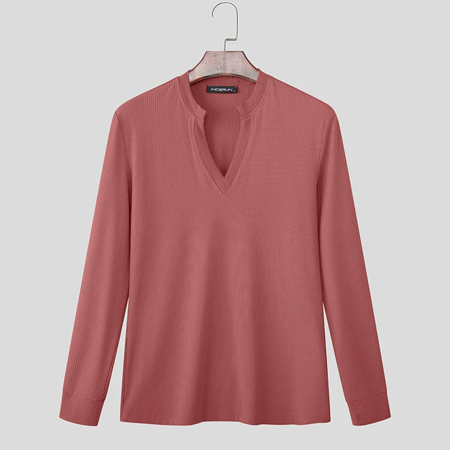 Incerun Men’s V-Neck Long Sleeve Knit Sweater – Stylish Warmth, Casual & Classic Fit