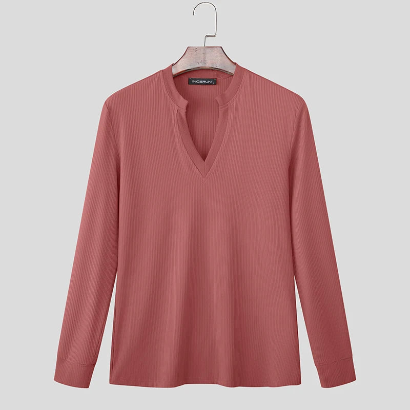 Incerun Men’s V-Neck Long Sleeve Knit Sweater – Stylish Warmth, Casual & Classic Fit