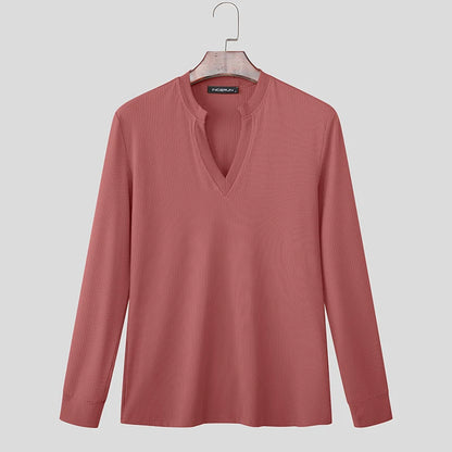 Incerun Men’s V-Neck Long Sleeve Knit Sweater – Stylish Warmth, Casual & Classic Fit