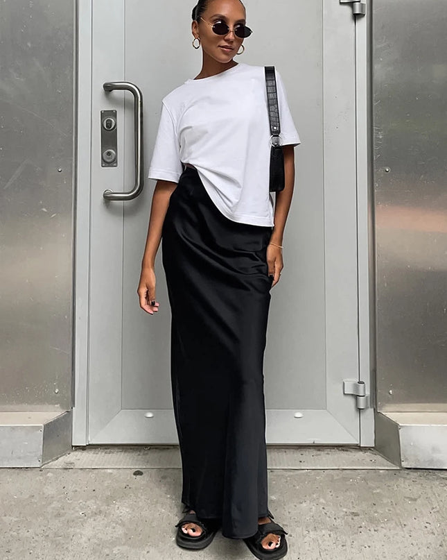 Women's Satin High Waist Pencil Skirt – Slim Fit Maxi Skirt