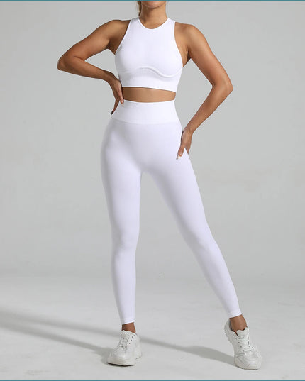 High-Waisted Ribbed Yoga Bra & Leggings Set for Women with Tummy Control